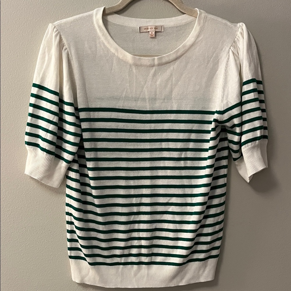 Skies Are Blue Striped Short Sleeve Top - White and Green